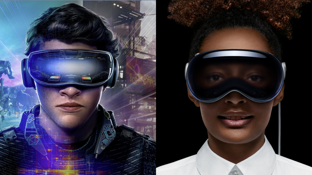 comparison of apple vision pro with the ready player one headset by showing similarities in design.